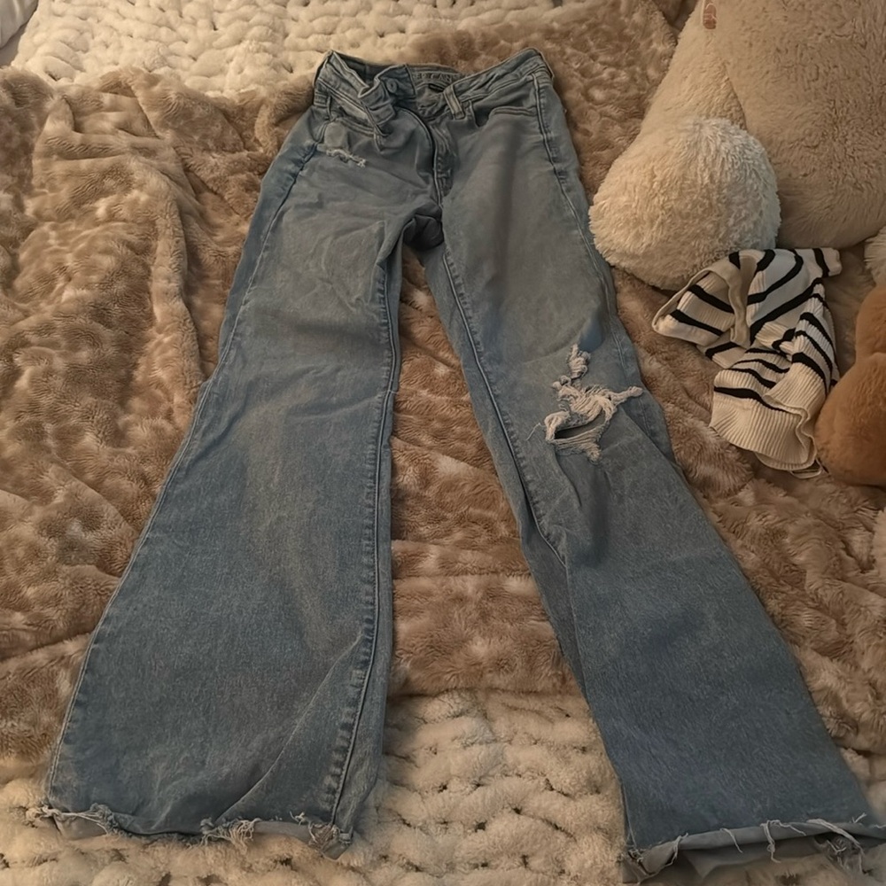 AE Next Level Super High-Waisted Ripped Flare Jean